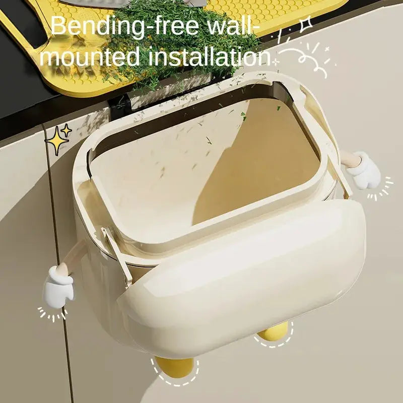 Simples Market 9L/12L cream wall-mounted trash can with lid for kitchen and bathroom use