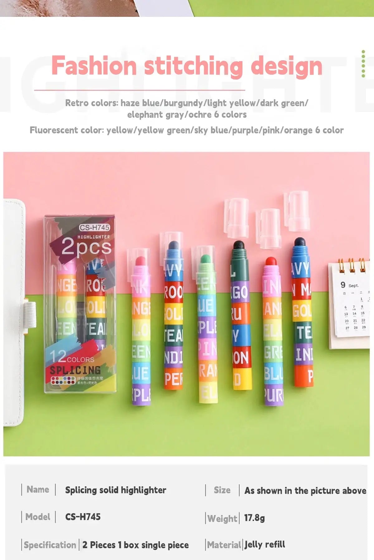 12-color splicing solid highlighter set by Simples Market with jelly refill