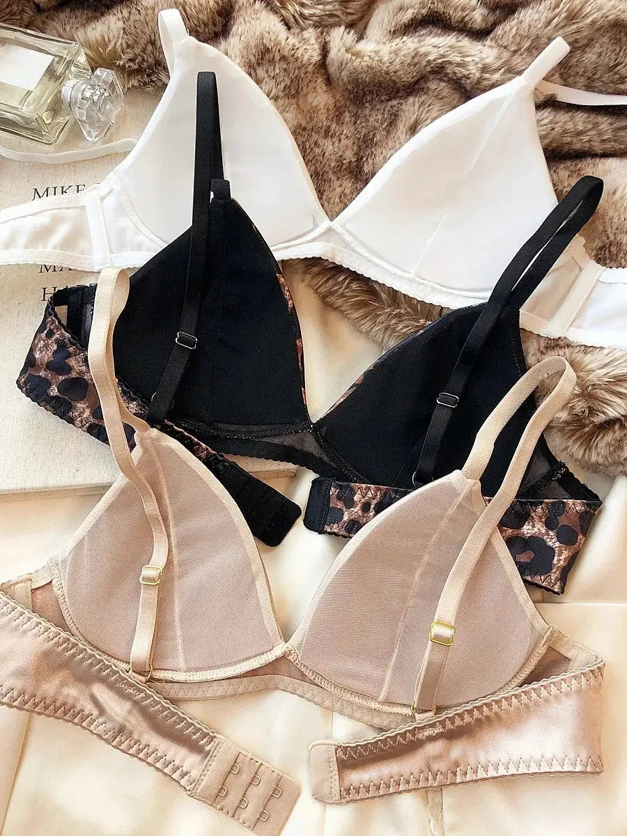 Summer Women Wireless Bra And French Bralette Thong Set Triangle Cup