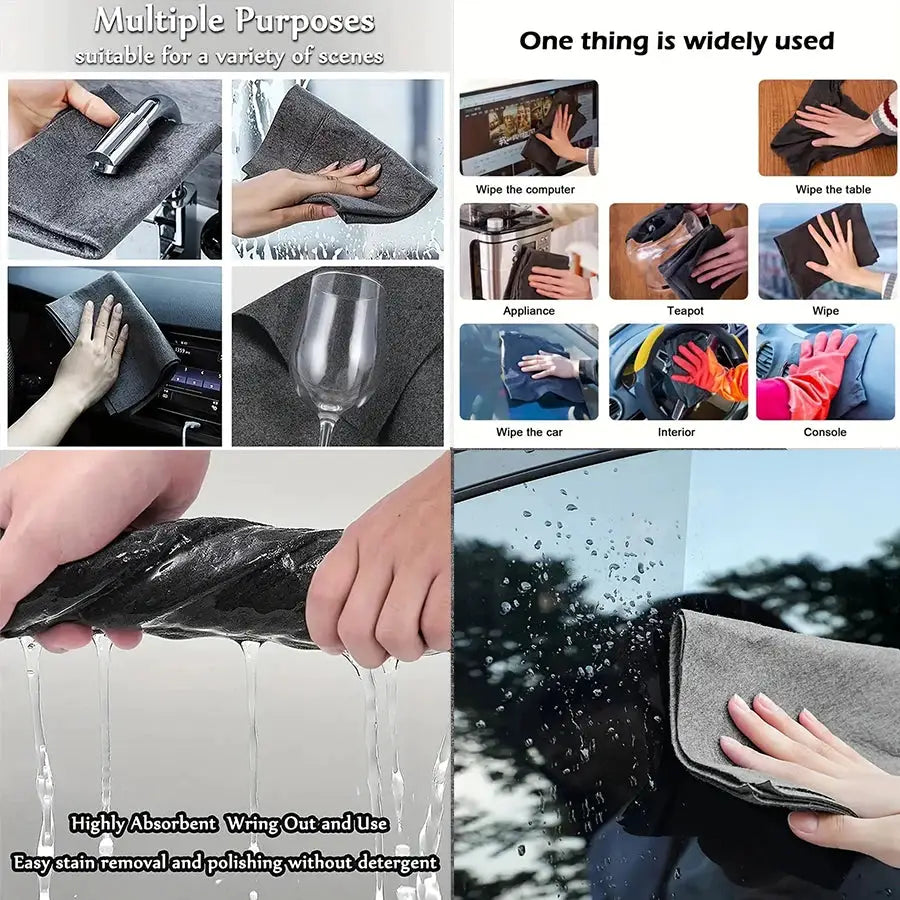 Magic Cleaning Cloth microfiber glass towel, gray, reusable by Simples Market for kitchen glass and cars