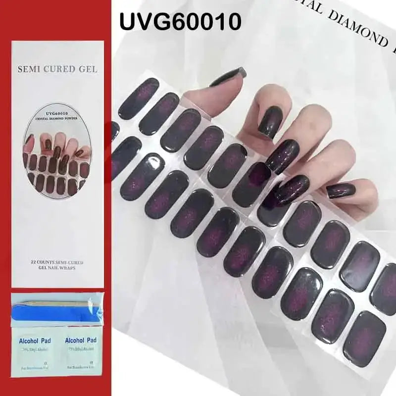 NailLux Semi Cured Nail Wraps For 16 To 20 Tips Easy Full Cover Adhesive Press On Nails Gel Finish UV LED Compatible