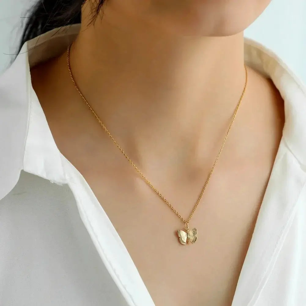 Vintage Butterfly Necklace For Women Golden Stainless Steel Snake Chains Choker With Charm Jewelry Gift