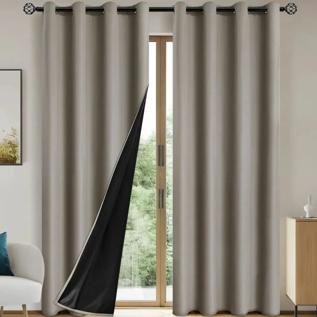 Set of 2 100 Percent Blackout Curtains With Coated Lining for Bedroom, Living Room, Dining Room and Bathroom - Simples Market