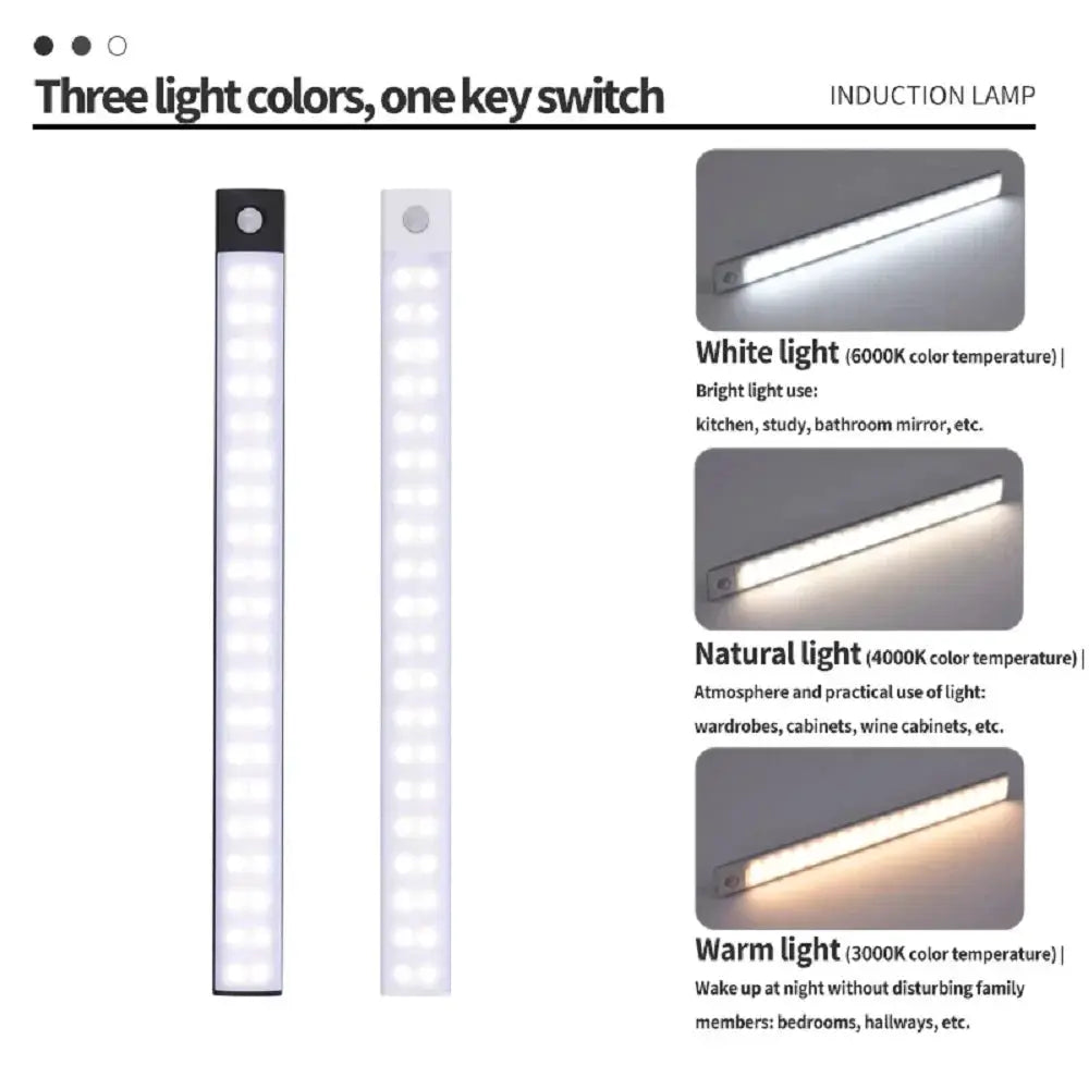 USB Rechargeable LED Bar Light With Motion Sensor For Kitchen Wardrobe Cabinet Lighting 30cm 40cm 50cm