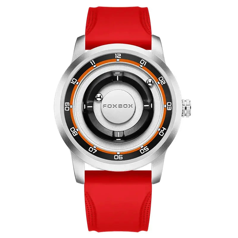 FOXBOX men's red silicone watch with stainless steel case, waterproof quartz wristwatch