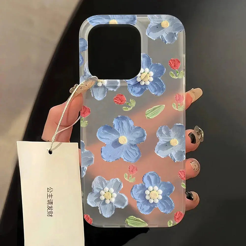 FloraShield Floral Matte Soft Silicone Case For Iphone 11 12 13 14 15 16 Pro Max Clear Shockproof Design