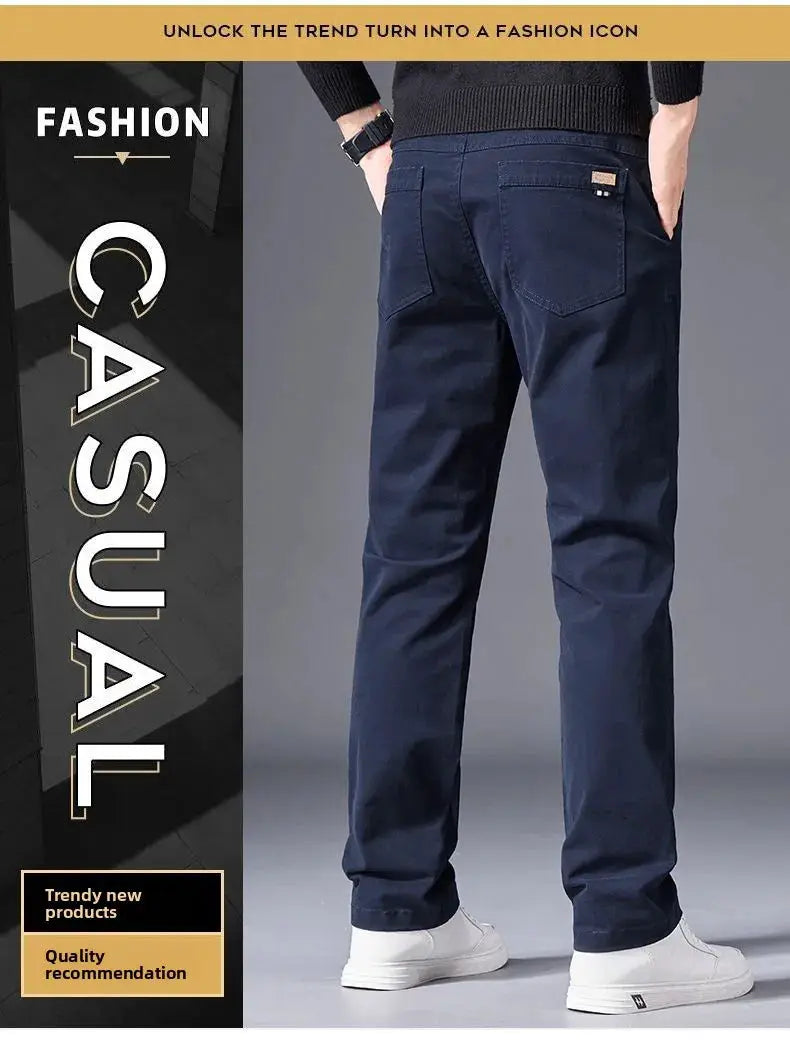Men's navy cotton straight-leg pants with elastic waistband and back pockets by Simples Market