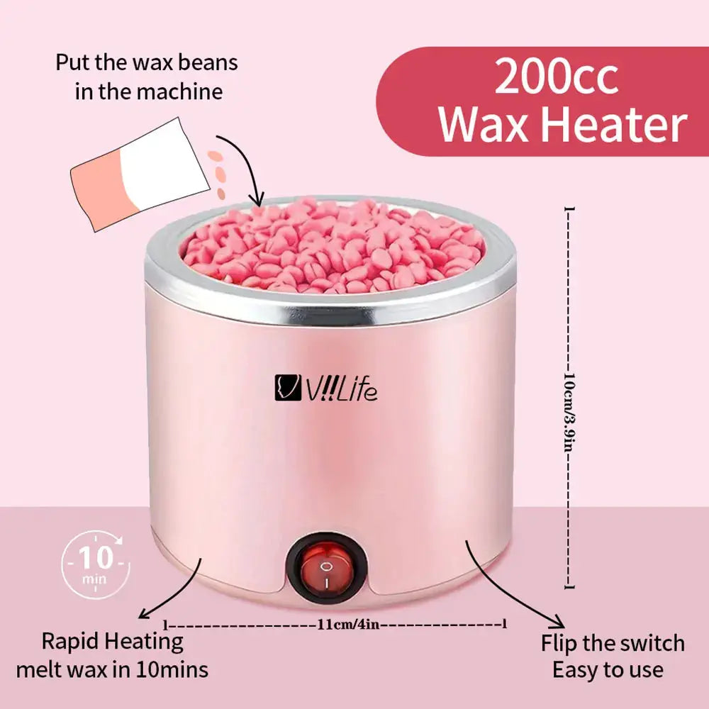 Wax heater 200ml pink VILLife paraffin warmer for hair removal with red dial