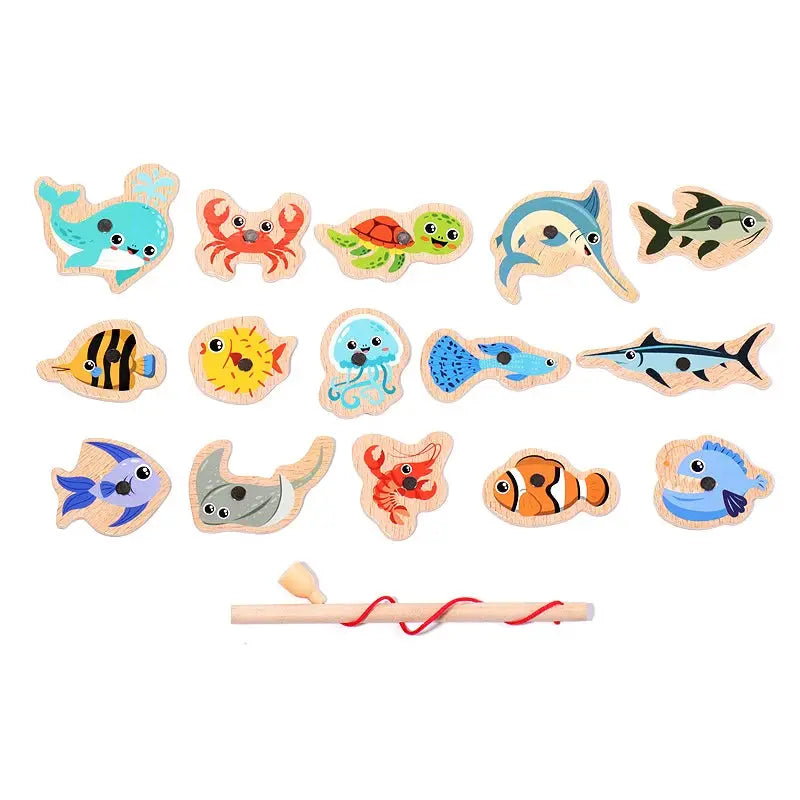 Montessori Wooden Magnetic Fishing Toy Set For Kids Aged 3 To 6 Educational Rod And Fish Game Gift