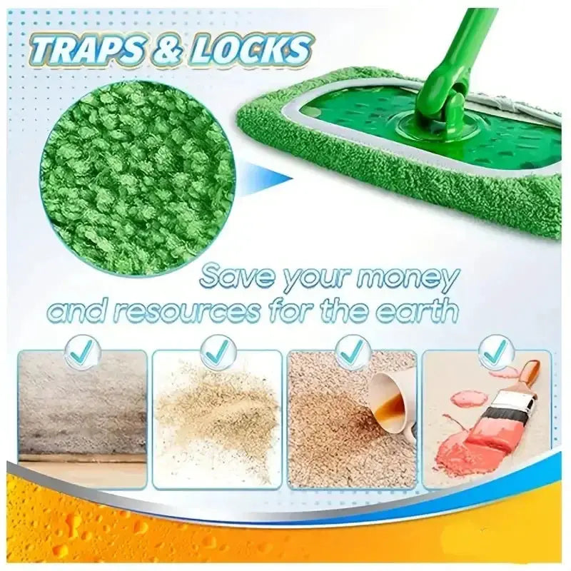 Microfiber mop pads for sweeper by Simples Market; reusable green wet-dry cleaning cloths