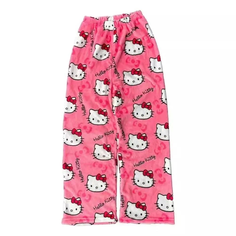 Hello Kitty Pajama Pants For Women Cozy Winter Ankle Length Sleepwear With Anime Cartoon Print