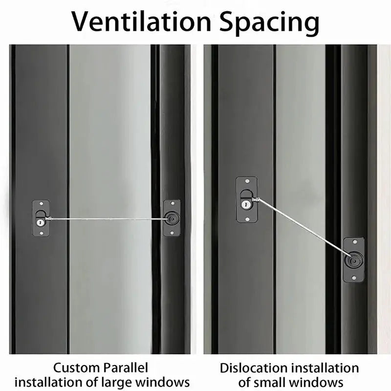 Child safety window lock by Simples Market; steel wire design for parallel or diagonal installation.