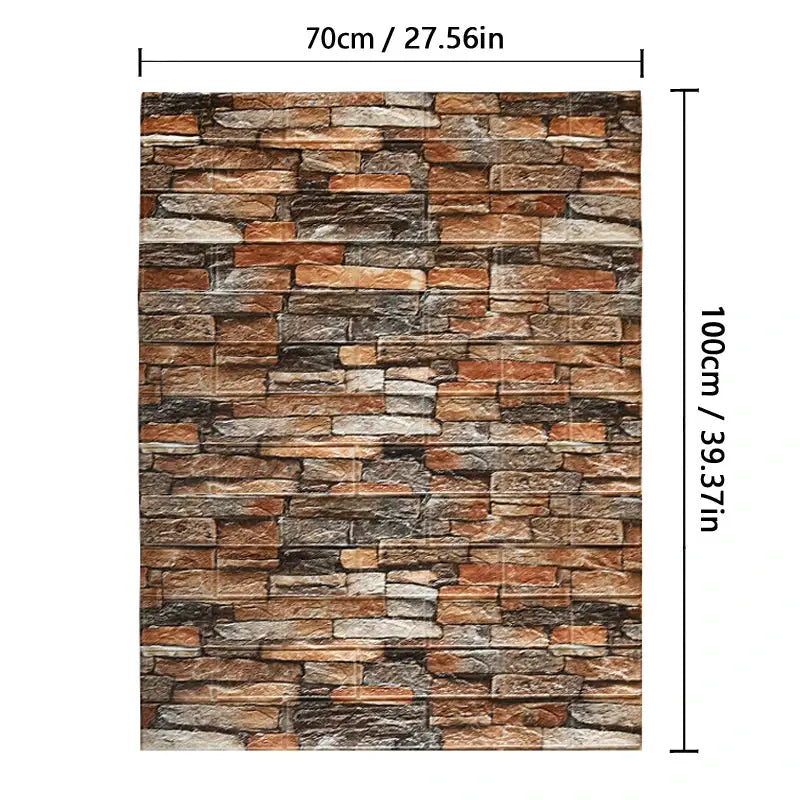 Brick-pattern PVC wall sticker by Simples Market, brown/gray faux brick wallpaper, 70cm wide, waterproof.