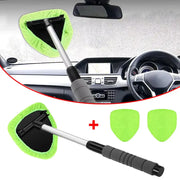 Telescopic car window cleaning brush set by Simples Market with two lime microfiber pads