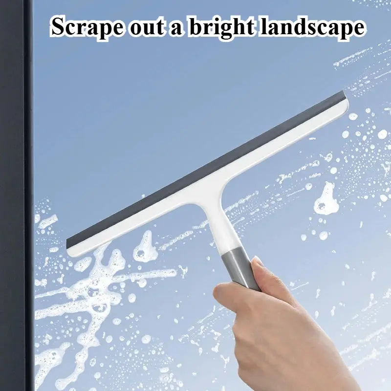 Silicone shower scraper squeegee for glass windows with white blade and gray handle