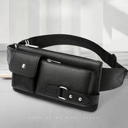 Simples Market leather waist bag fanny pack in black with front pocket and belt strap