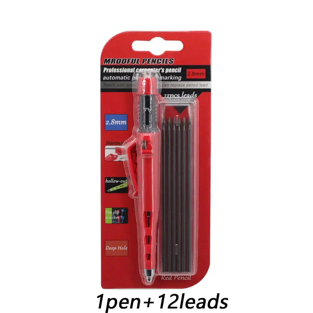 Simples Market 2.8mm woodworking pencil set with 1 pen and 12 leads, red marking tool