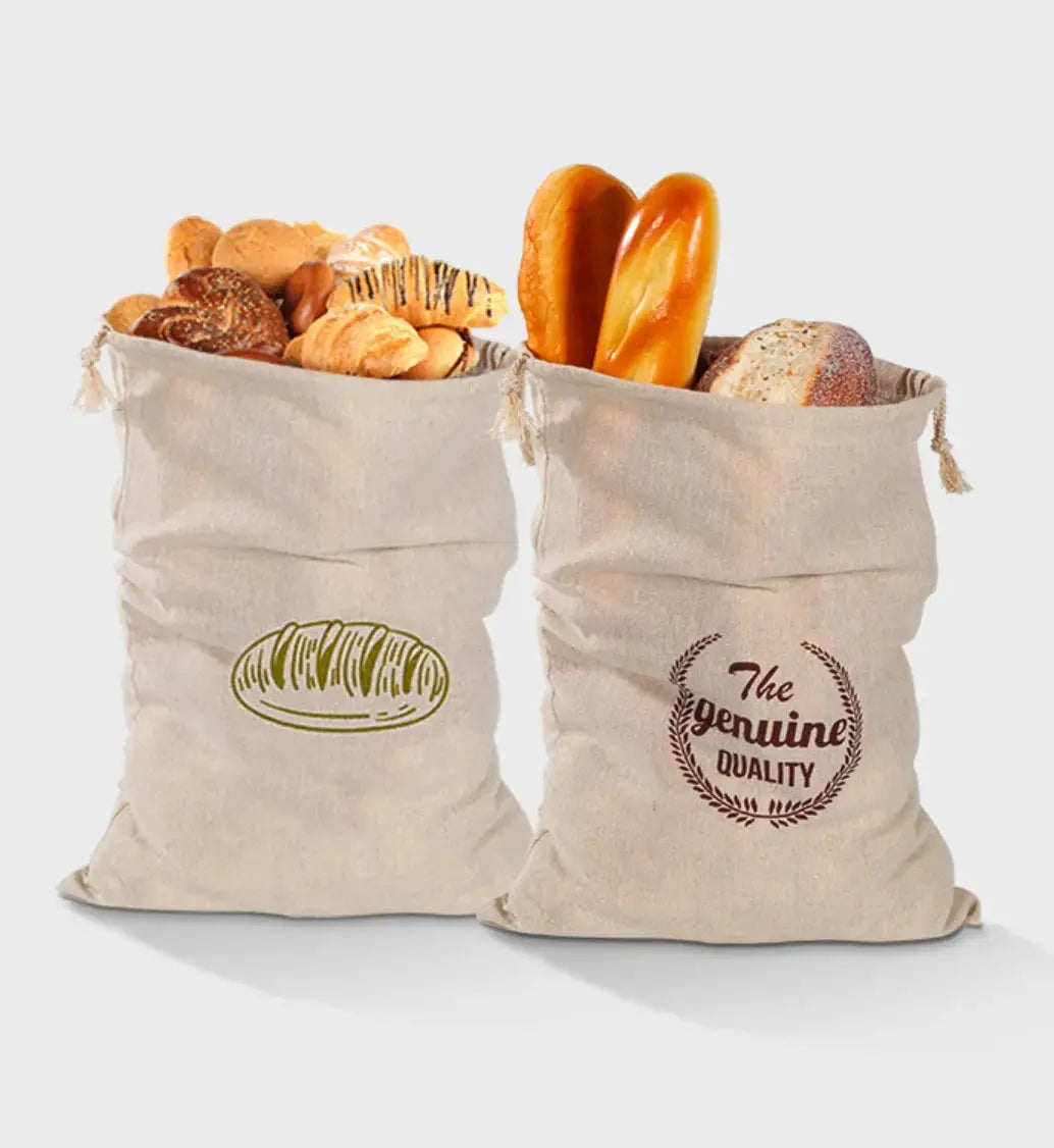 Linen Bread Bags Reusable Drawstring Bag For Loaf Baguette Storage
