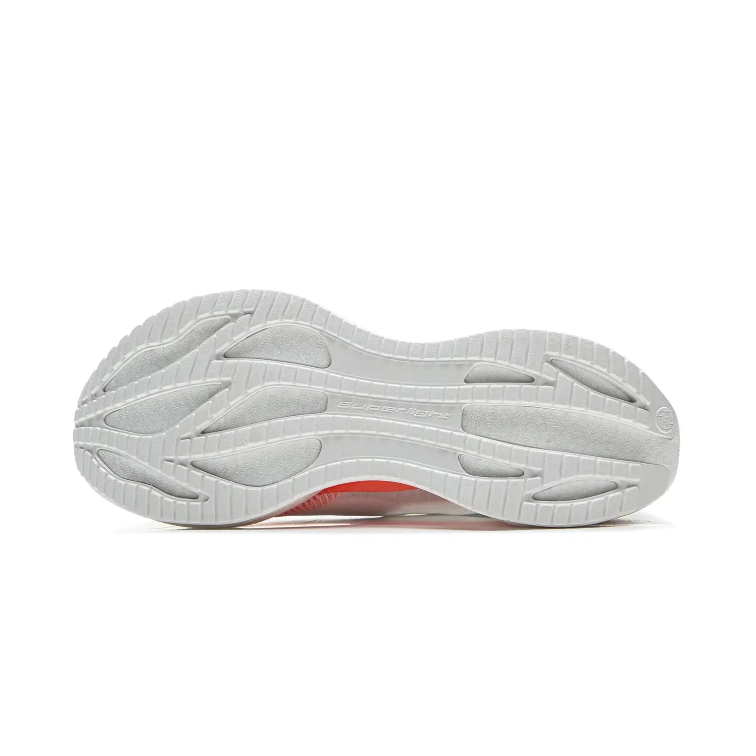 Li-Ning Super Light 22 running shoe outsole; white and gray tread with orange edge.