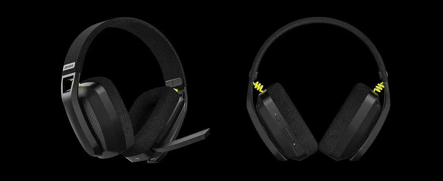 BINNUNE BW06 wireless gaming headset with mic, black over-ear headphones; 2 headsets shown