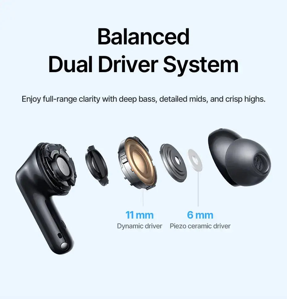 Baseus Bass EP10 Ultra Wireless Earphones by Simples Market; dual 11mm dynamic and 6mm ceramic drivers