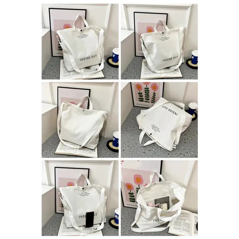 Canvas crossbody bag by Simples Market, white canvas with long strap and large capacity