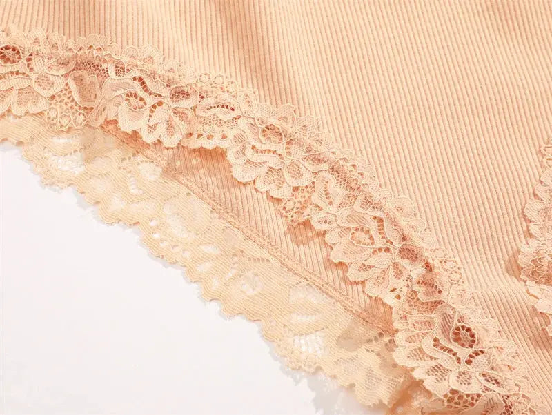 Panties set, peach lace cotton briefs with floral trim, low-rise breathable underwear by Simples Market (3pc)