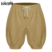 Adult waterproof reusable diaper cover shorts in tan with white drawstring, leak-proof incontinence shorts