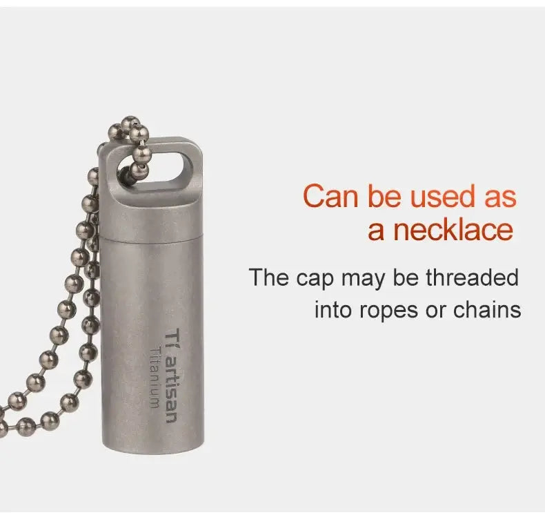 Tiartisan titanium mini pill bottle with ball chain necklace, waterproof EDC pill container