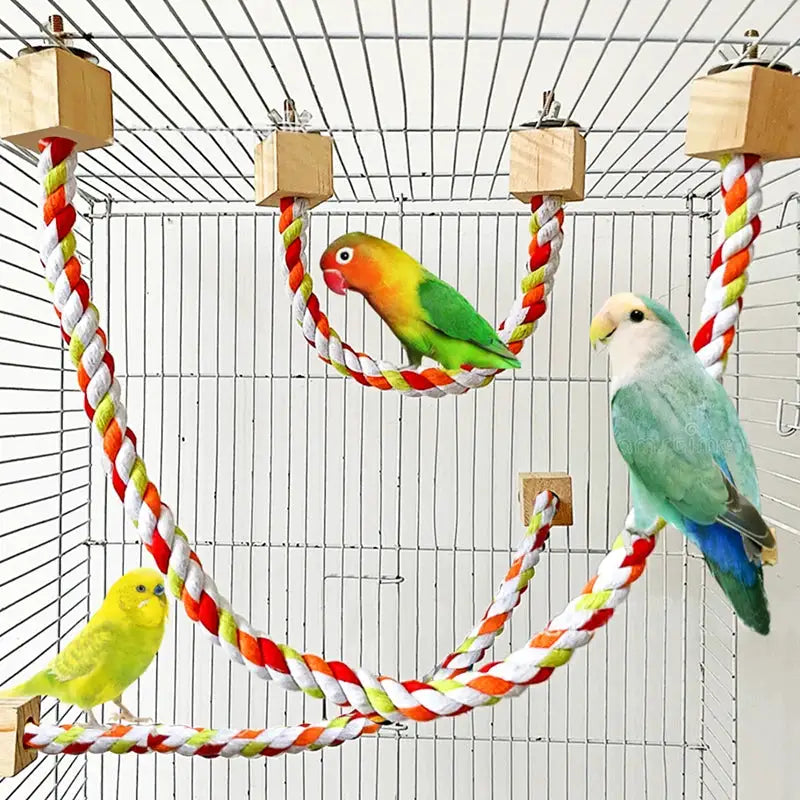 Parrot cotton rope toy; colorful twisted swing loop for cage play