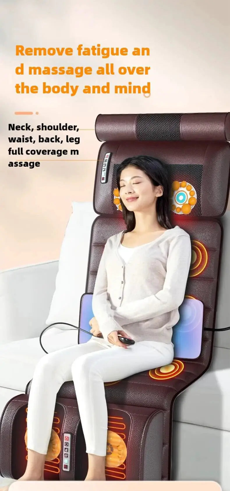 Brown electric full-body massage mattress by Simples Market with heating and handheld controller