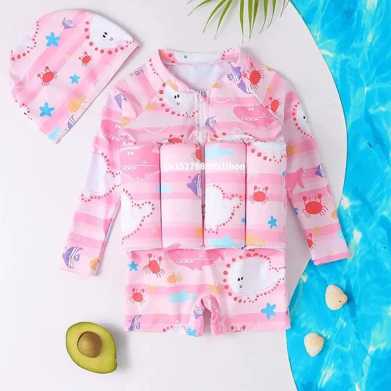 Childrens Buoyancy Swimwear One Piece Rash Guard With Cartoon Print Floating Bathing Suit For Boys And Girls Ages 0 To 6