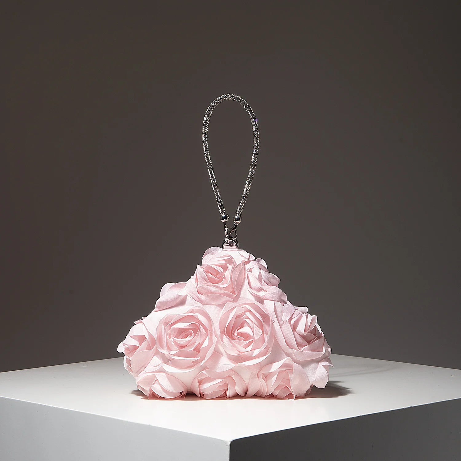 Mini Purse pink floral rosette with rhinestone strap by Simples Market