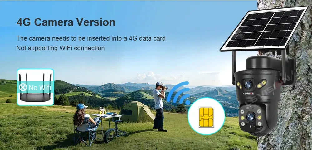 LS VISION 4G outdoor solar security camera, 8MP dual-lens with built-in night vision