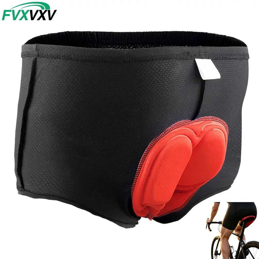 FVXVXV men's cycling shorts with red 4D padded insert; black breathable quick-dry fabric.