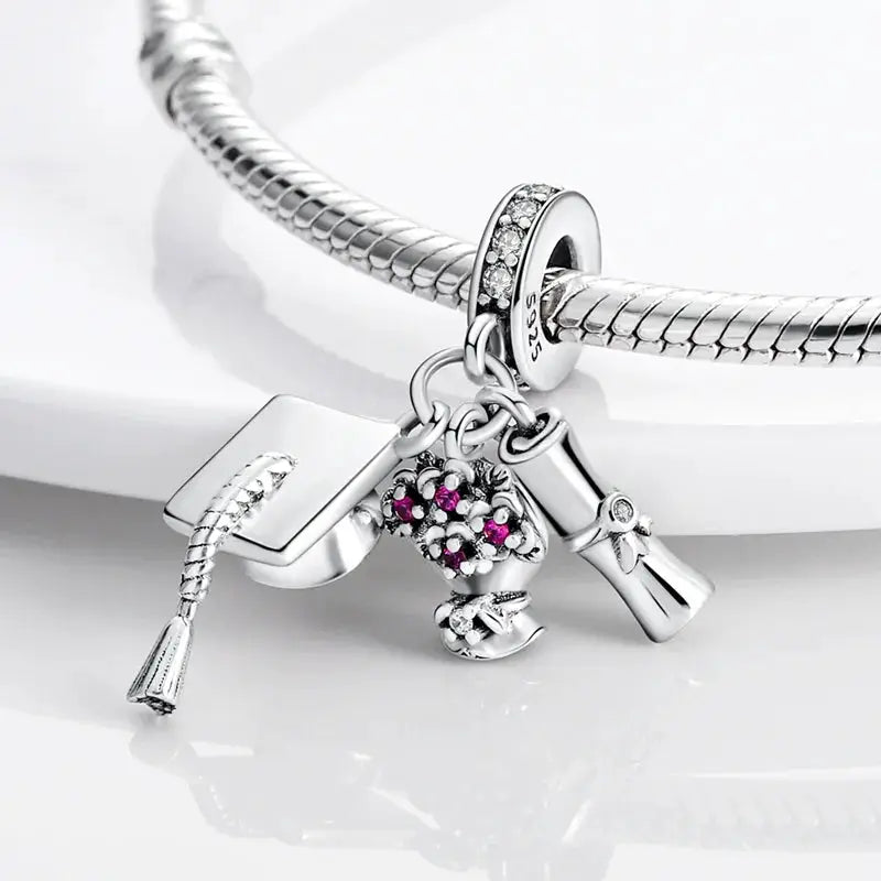925 Sterling Silver Charms Bead Pink Butterfly Luminous Firefly Dangle Fit Bangle Bracelet Necklace DIY Jewelry