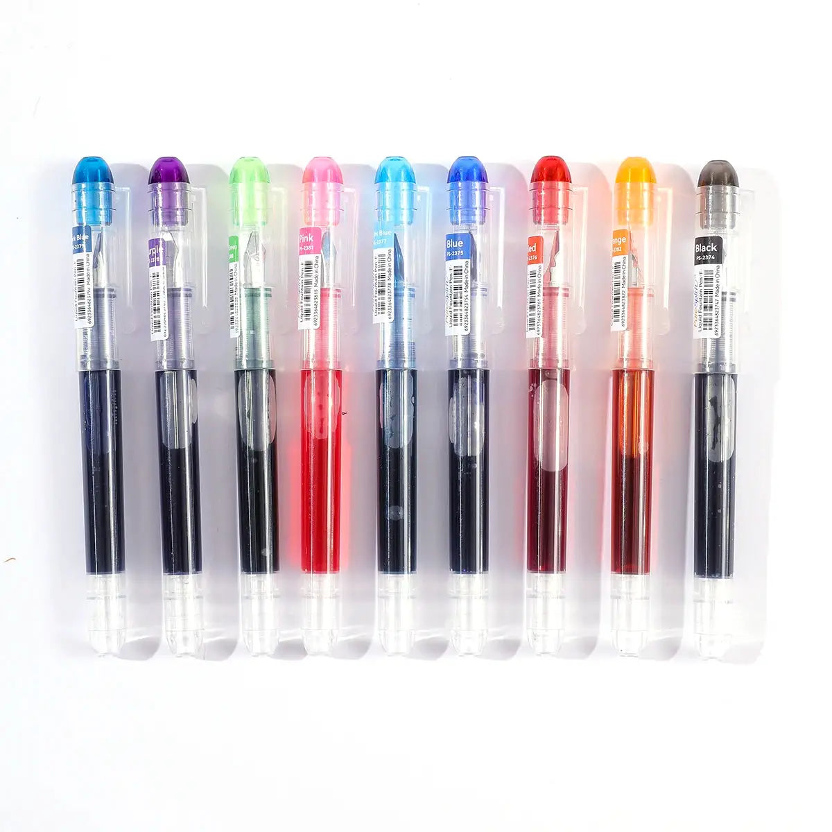 Disposable fountain pen set with multicolor ink, 10 pens, Simples Market.