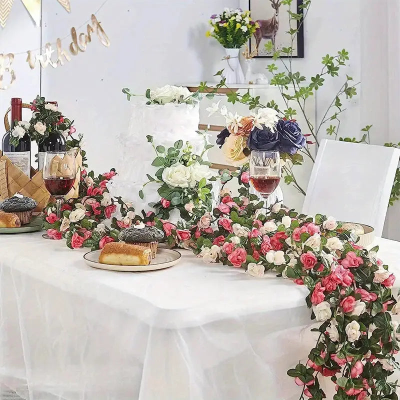 250CM Artificial Rose Flowers Vine For Wedding Decor Home Room Outdoor Garden Arch Rattan DIY