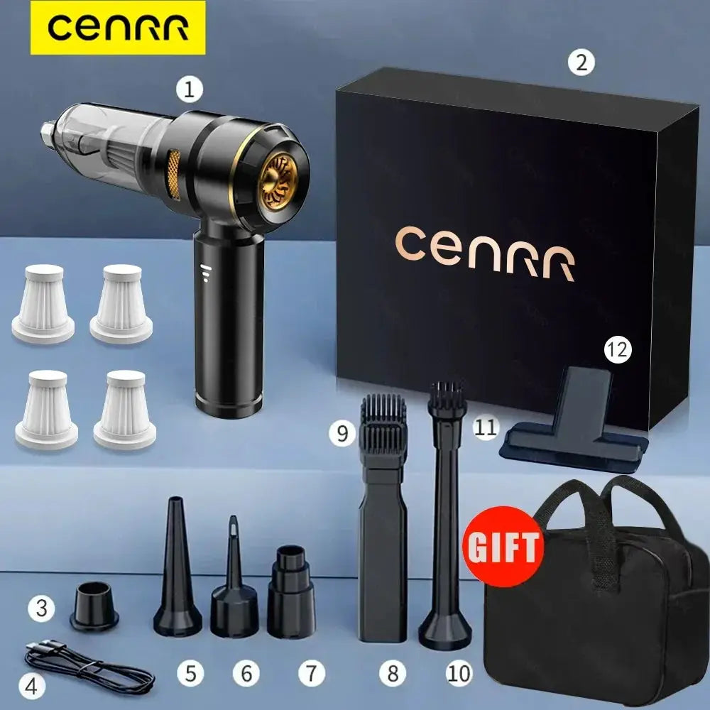 CENRR car handheld vacuum cleaner, black wireless with 12 accessories and gift bag