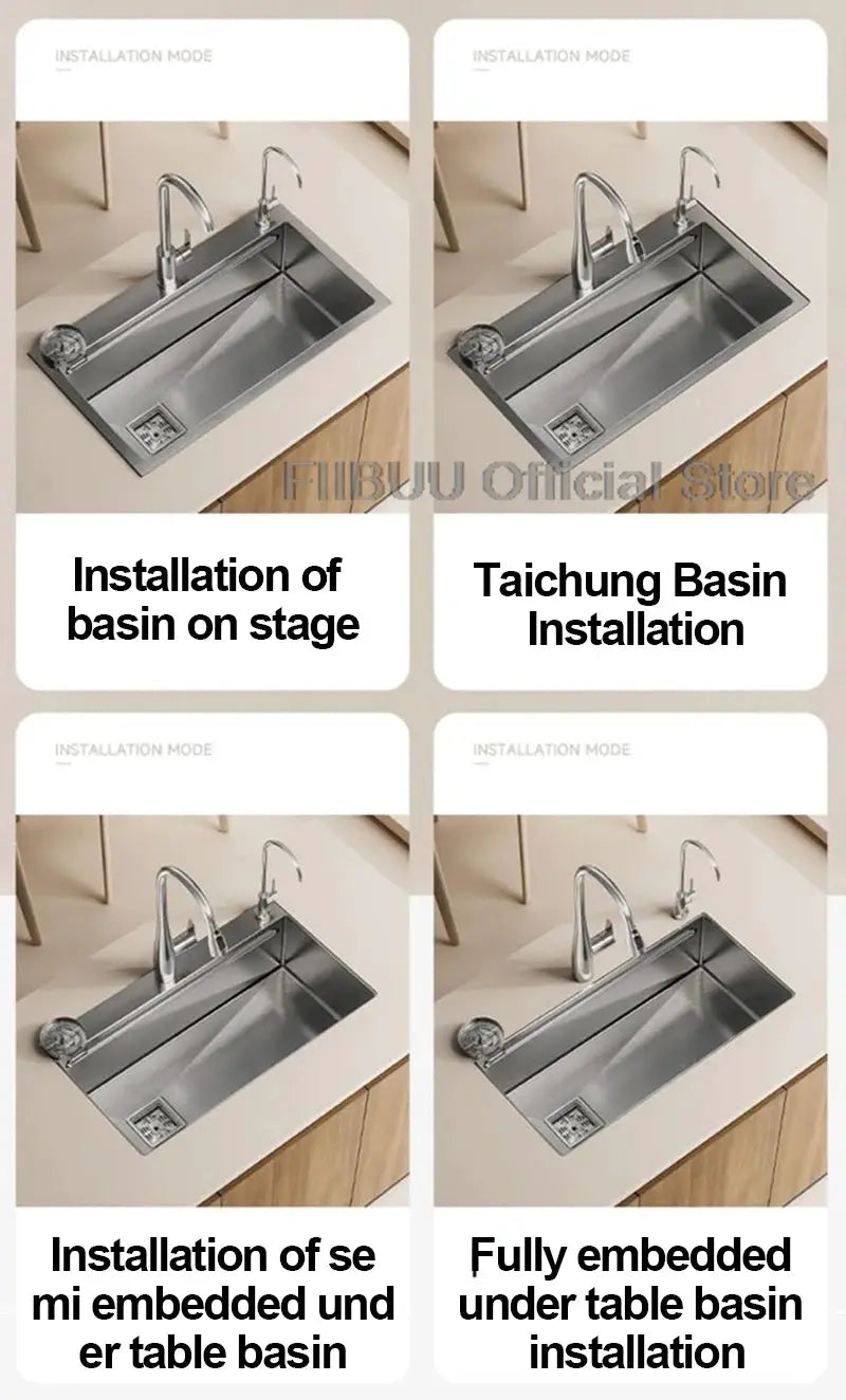 304 stainless steel kitchen sink, large single-bowl, undercounter/topmount with wear-resistant faucet