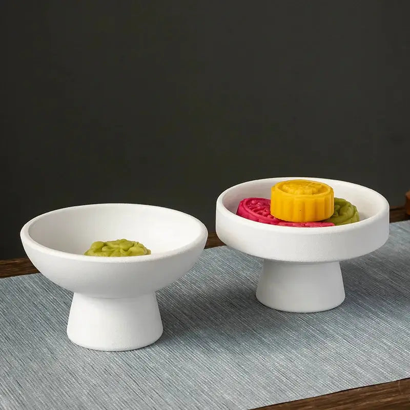 Chinese Style High Footed Ceramic Fruit Tray For Living Room Decor