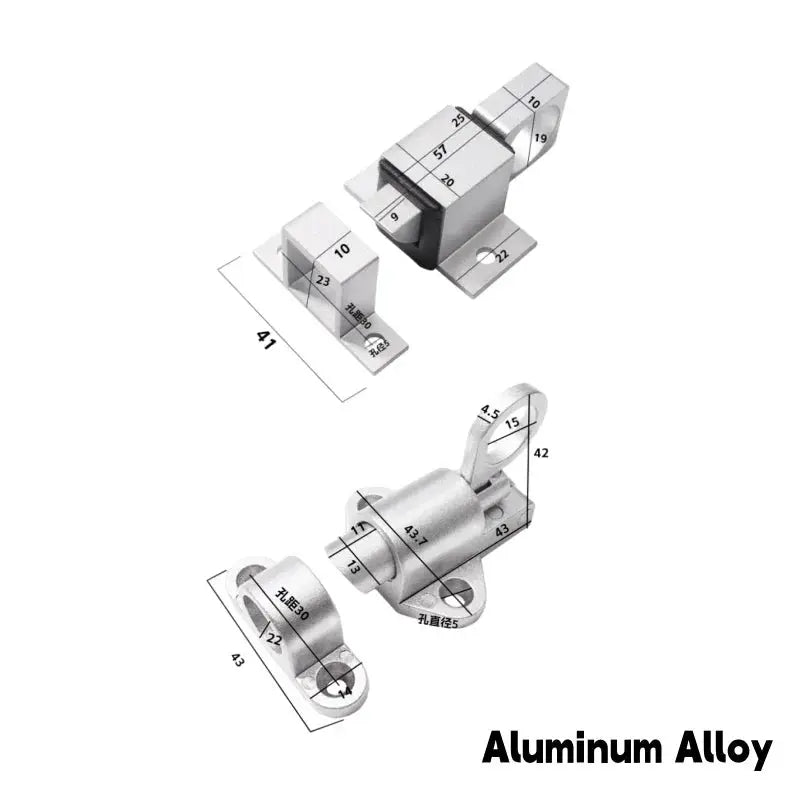 Automatic aluminum alloy spring latch set with self-closing barrel bolt and pull-ring latch, Simples Market (2 pcs)