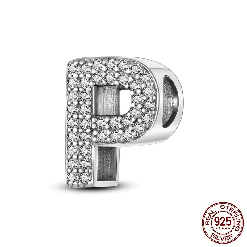 26 Alphabet Beads A To Z 925 Sterling Silver Love Charm Fit Original Bangle Charms Bracelet CZ Zircon Jewelry