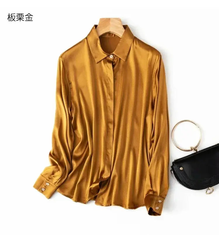 Tajiyane Women's Mulberry Silk Blend Long Sleeve Office Blouse