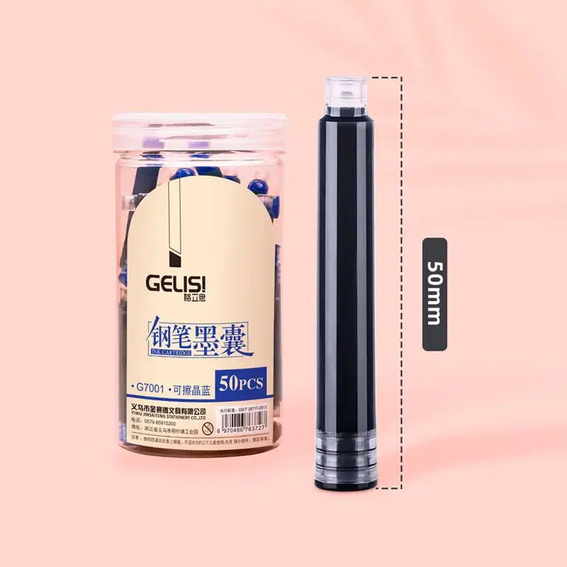 Ink cartridges set GELIS 50pcs universal fountain pen ink cartridges blue ink large capacity for practice calligraphy