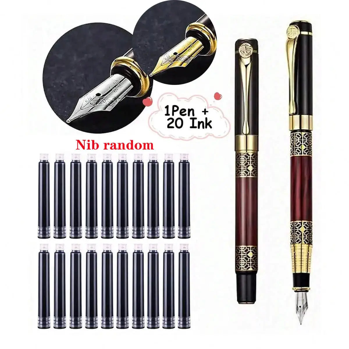 Retro Metal Fountain Pen 1 To 100 Piece Set With Replaceable Ink Elegant Gift For Writing Office And School Supplies