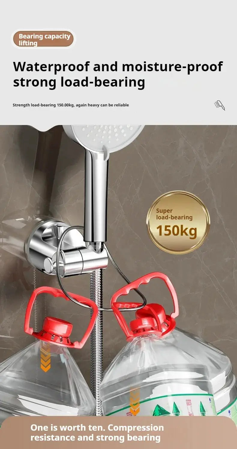 Simples Market shower head holder; adjustable chrome wall-mount self-adhesive bracket for handheld showers.