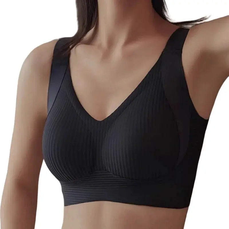 Push-Up bra for women by Simples Market, black ribbed seamless padded bra with wide straps