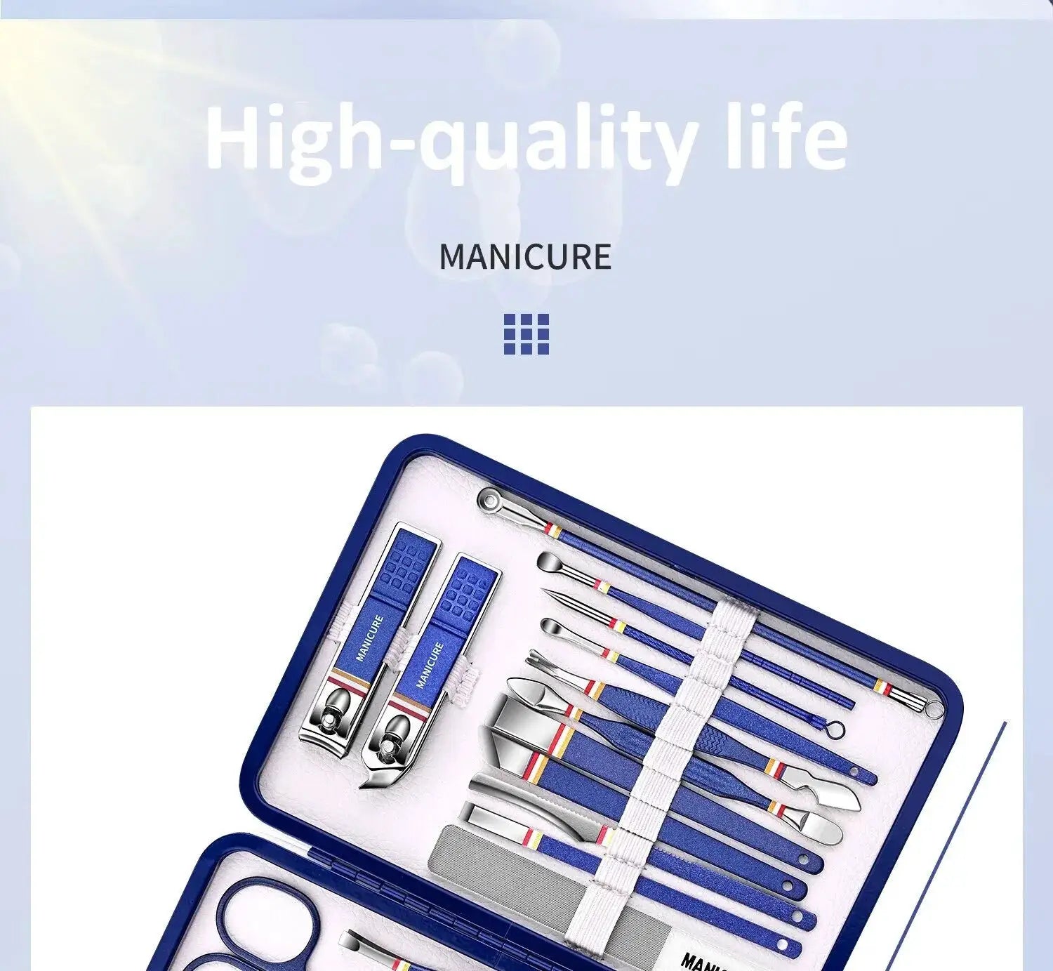 Simples Market manicure set in blue case with 9–19pcs stainless steel nail tools
