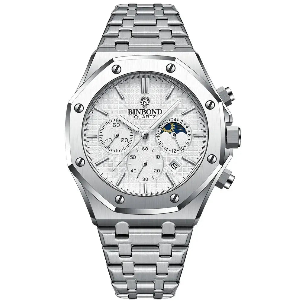 Mens Luxury Quartz Wristwatch With Stainless Steel Band Waterproof Luminous Hands Date For Professional Business Attire